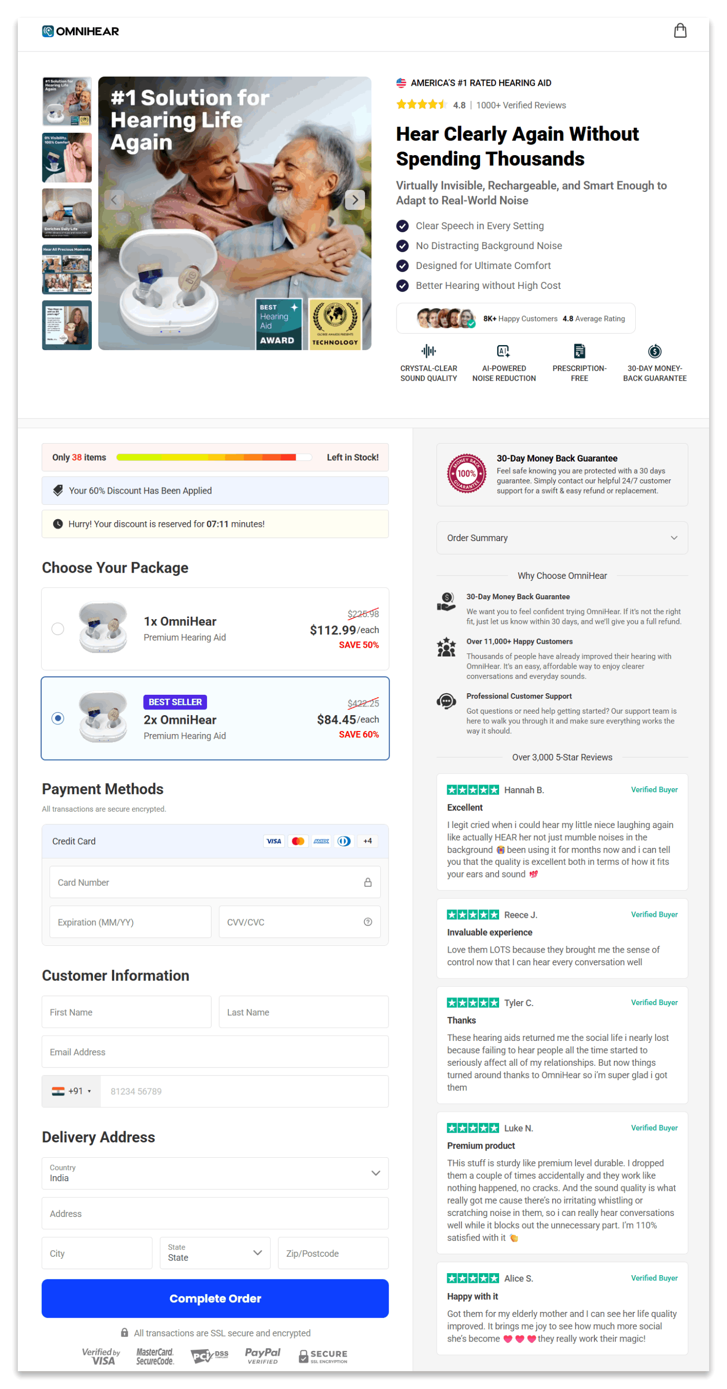 Omnihear Hearing aids checkout page
